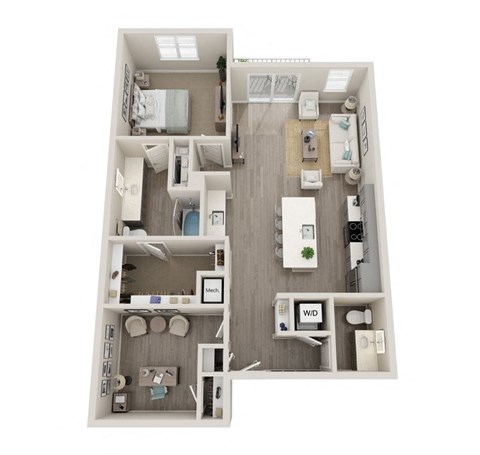 Floor plan for 1 bed, 1.5 baths, 1117 sqft